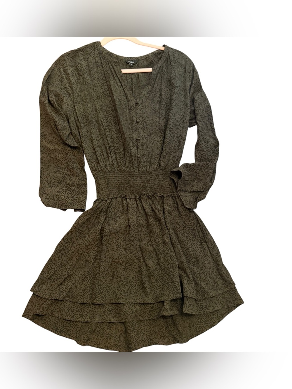 Rails Dress Olive Green Smocked Waist Tiered Mini Dress